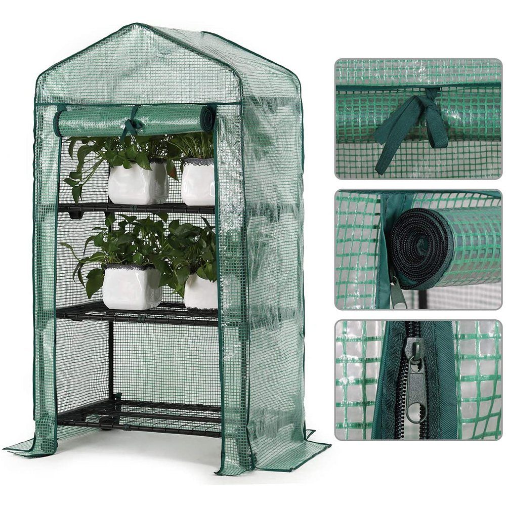 Sekey Foliengewächshaus Mobiles Gewächshaus Winterfest Klein, mit 3 Etagen, 69 x 49 x 125 cm, Pflanzenzucht für Garten und Balkon, einfache Montage