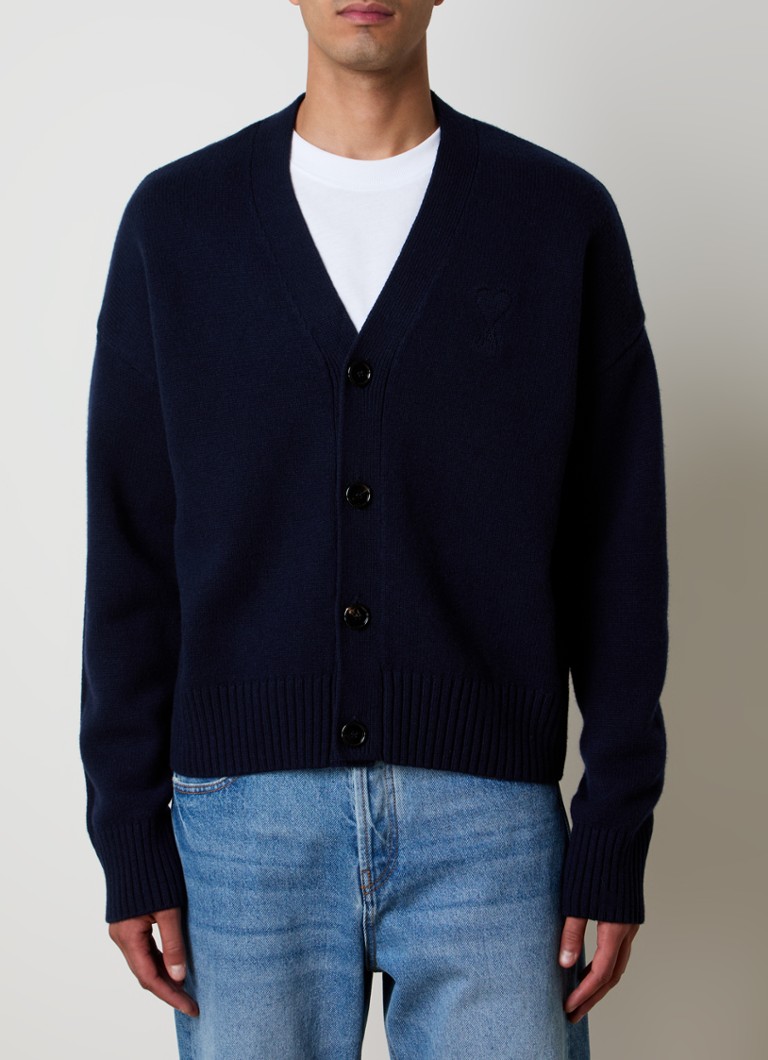 Cardigan elegant tricotat, cu amestec de cașmir și logo-ul AMI Paris.