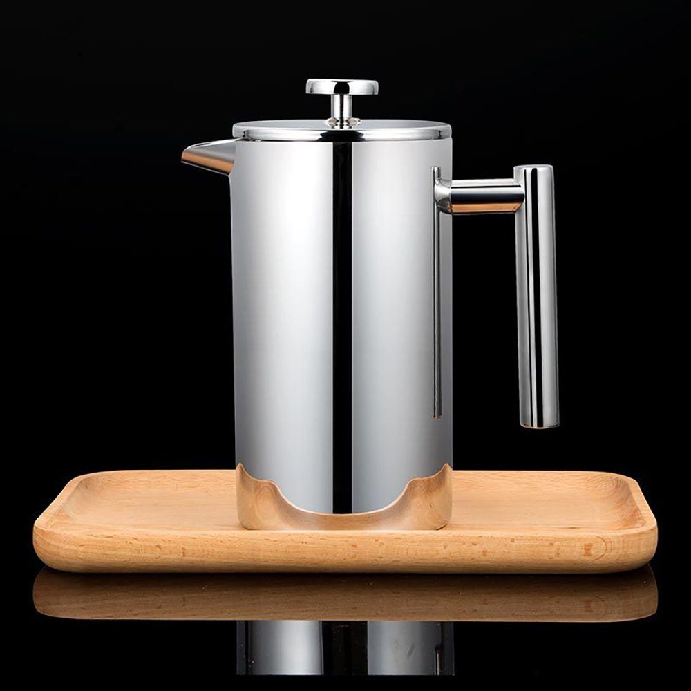 SCOKIT French Press Kanne French Press Kaffeebereiter aus Edelstahl, 350l Kaffeekanne, Kaffeemaschine mit zweifachem Edelstahlfilter Wänden-Silber