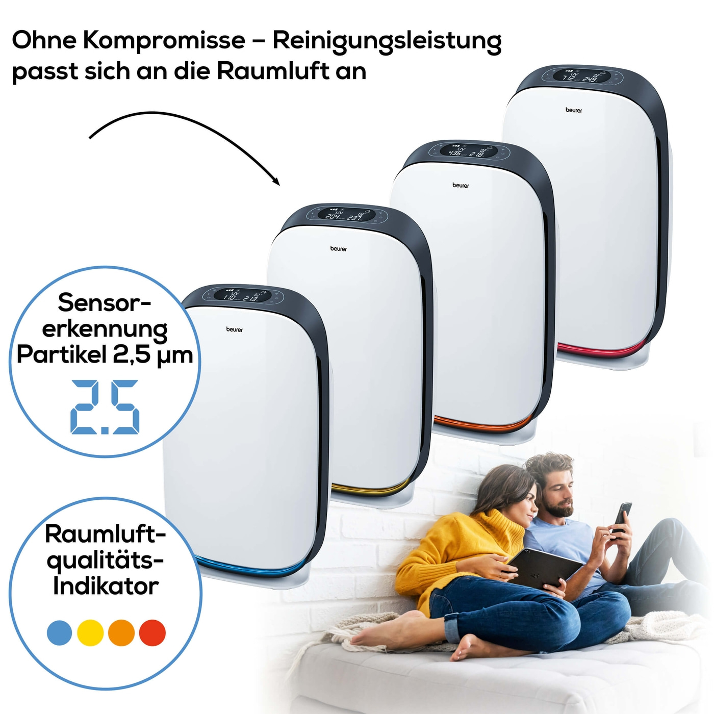 Beurer Luftreiniger LR 500 Connect-Luftreiniger mit dreischichtigem Filtersystem & App Steuerung bis 106 m²