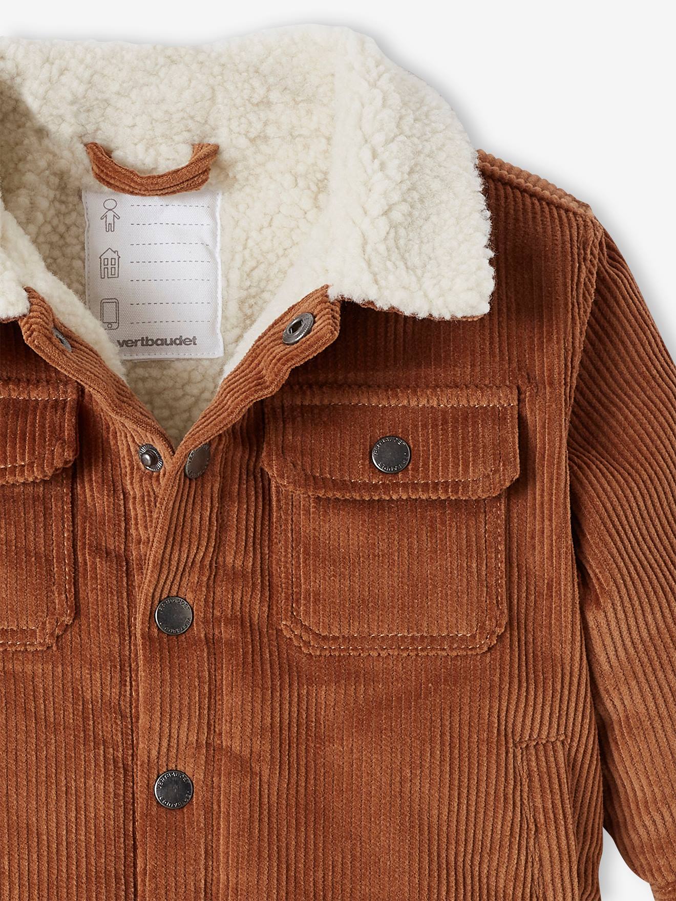 Veste en velours côtelé Bébé doublée fausse fourrure marron