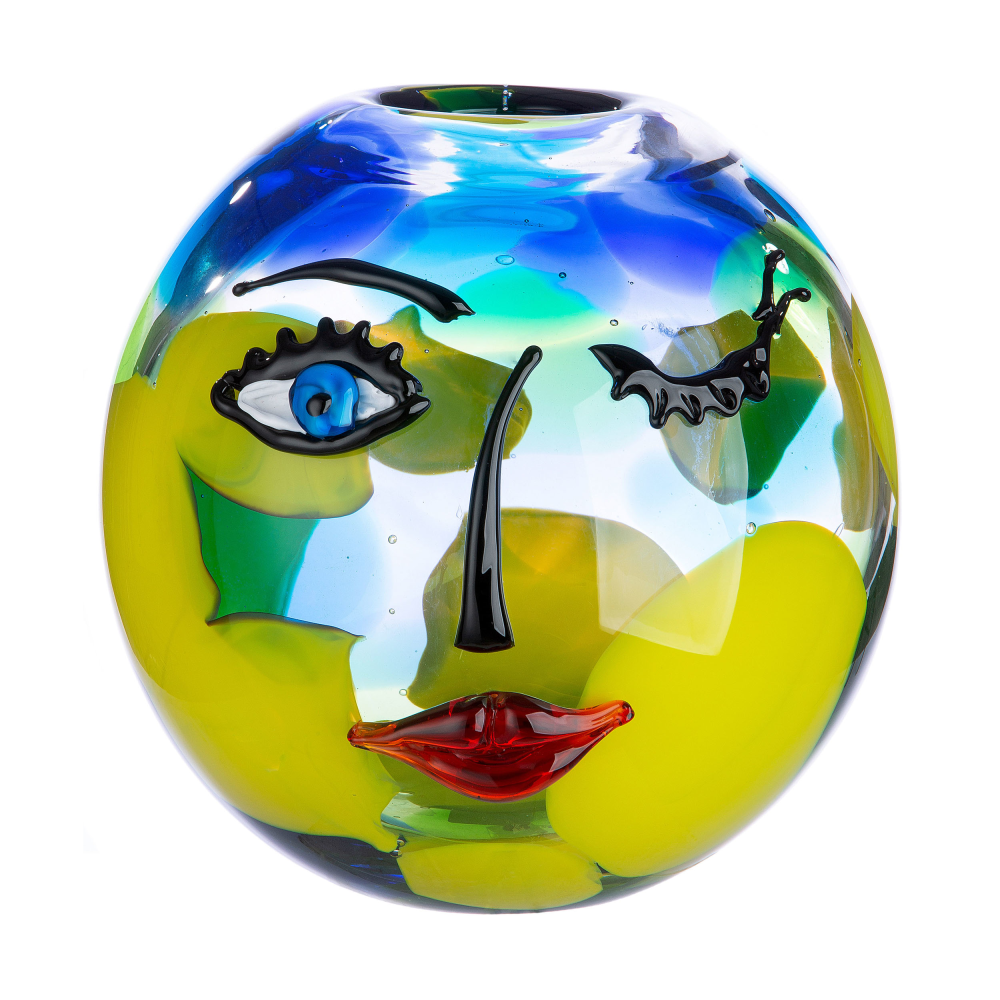 Vase Gesicht Novento blau/gelb