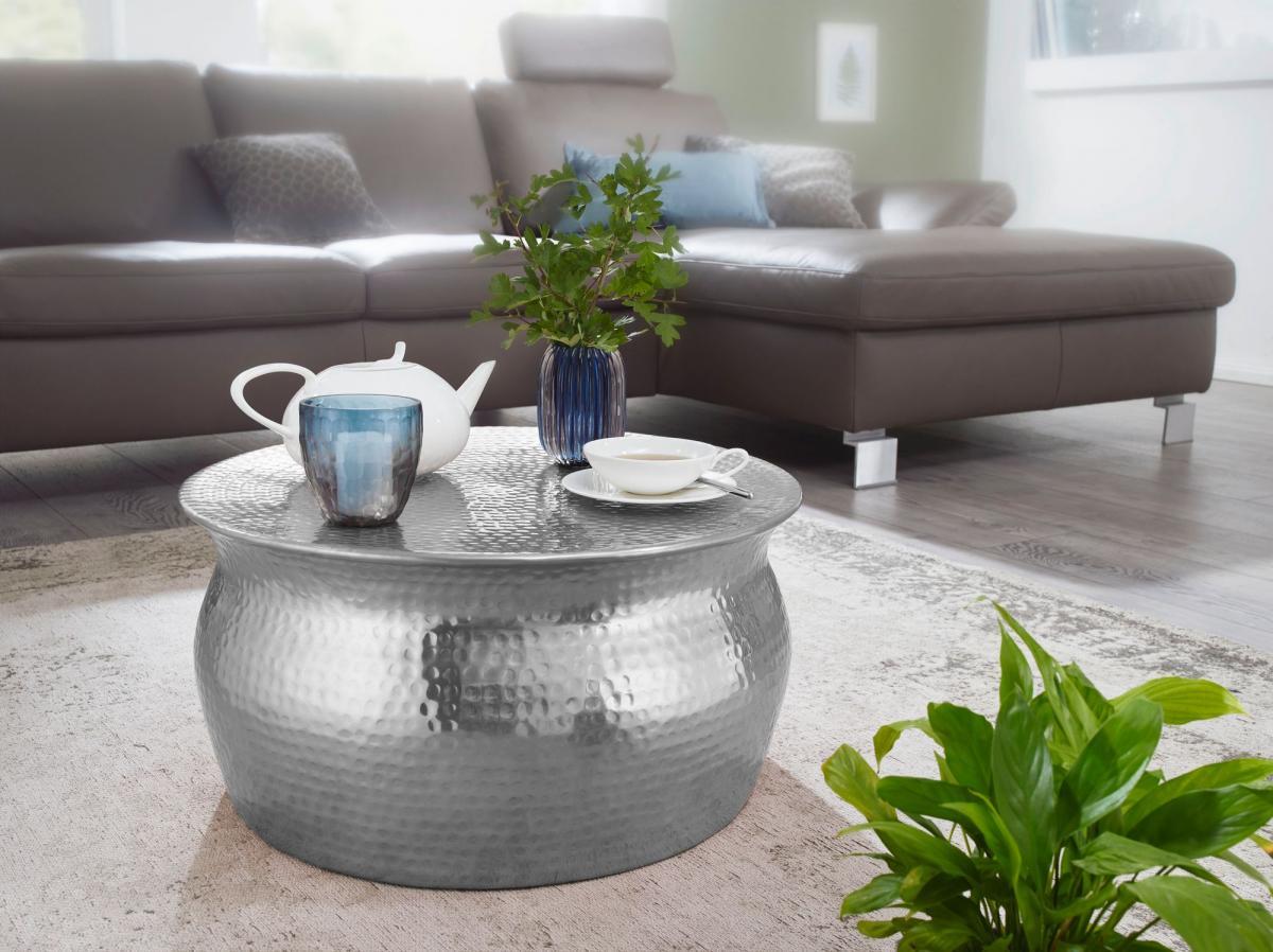 Wohnling Couchtisch KARAM 60x30,5x60cm Aluminium Silber