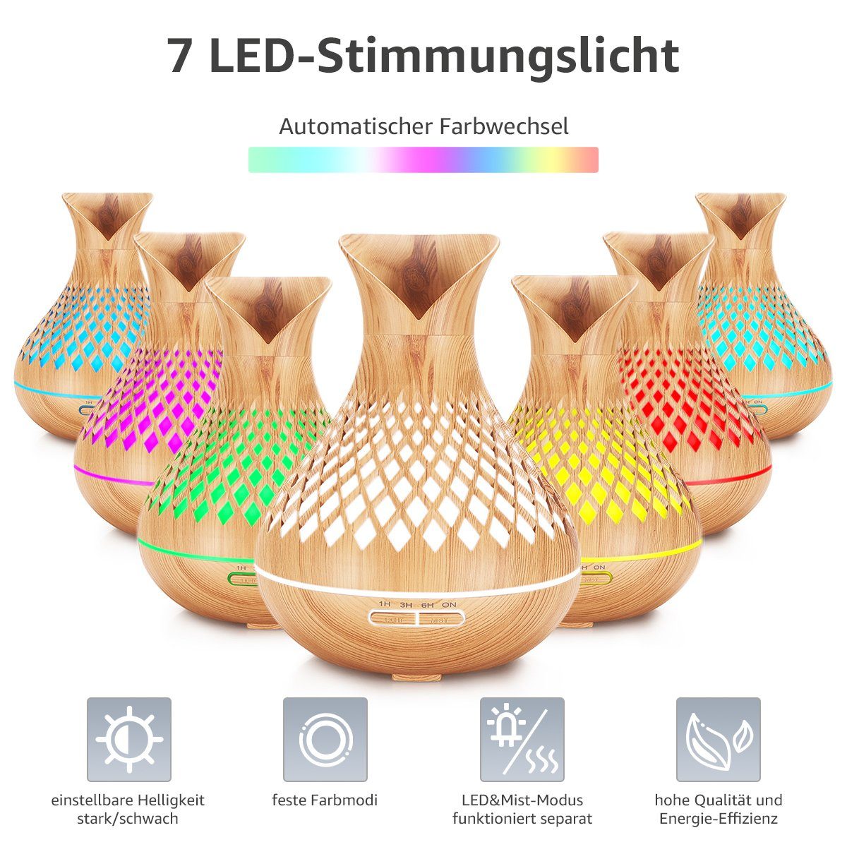 7Magic Luftbefeuchter Aroma Diffuser Luftbefeuchter, mit Timer, LED Farbwechsel 7 Farben, 0.5 l Wassertank, Ultraschall Aromatherapie Diffusor für Büro,Yoga,Spa,Schlafzimmer