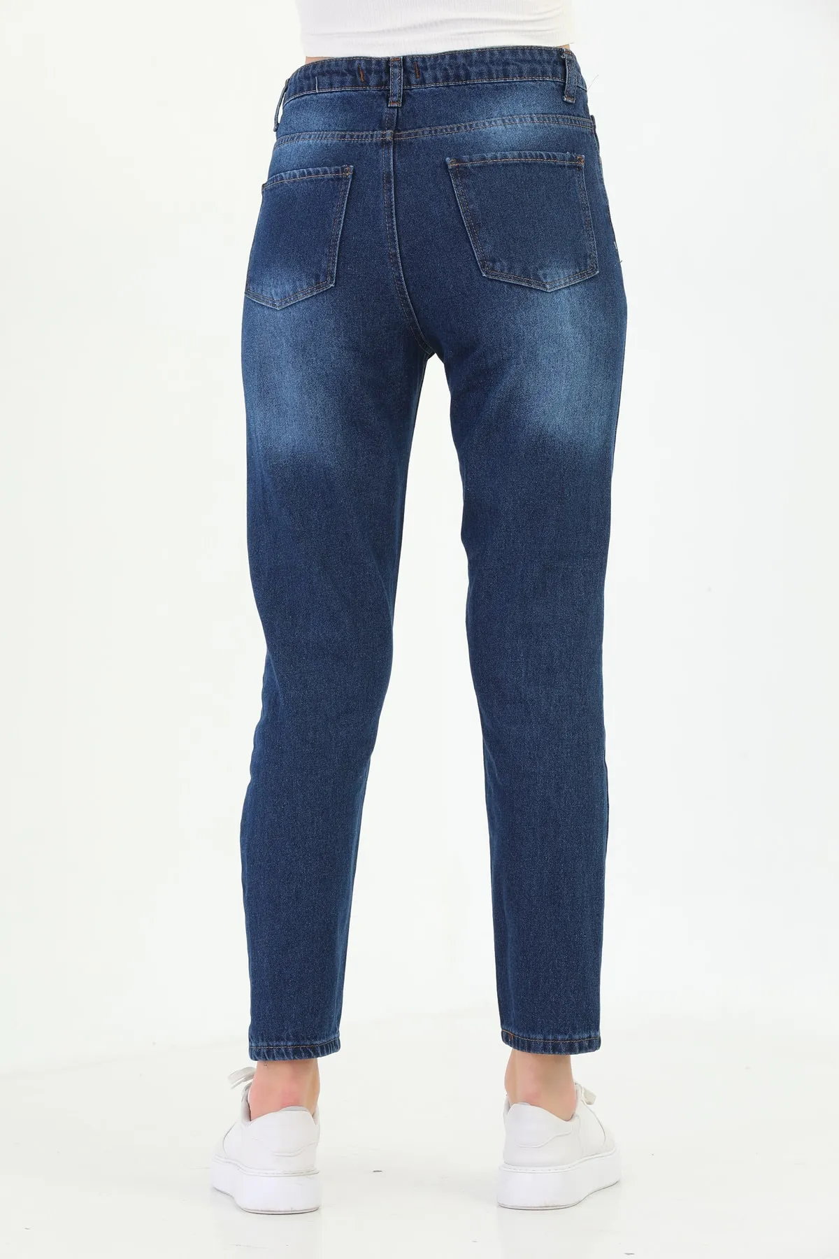 BİKELİFE  Marineblaue Mom-Jeans mit hoher Taille und schmalem Bein