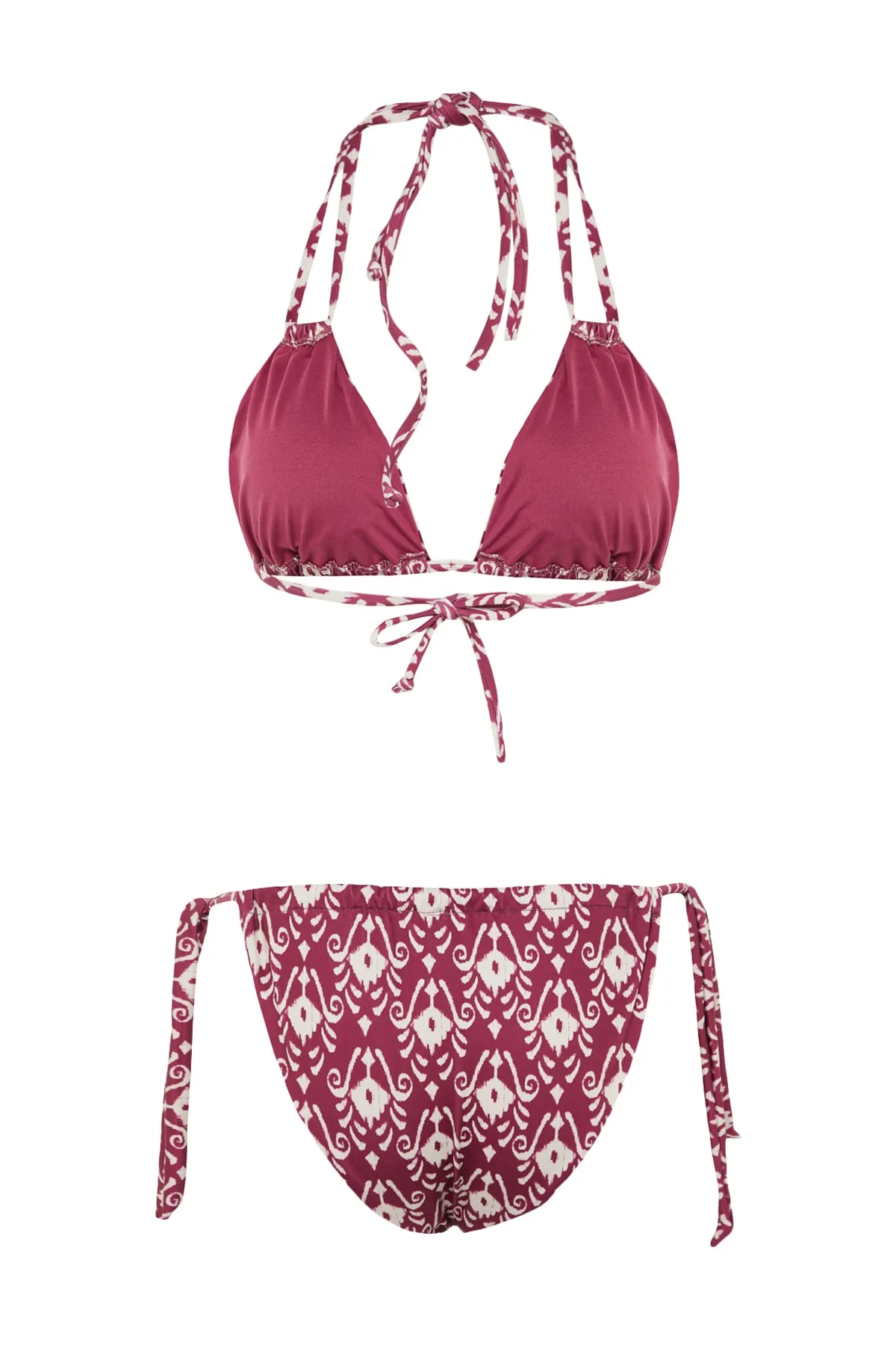 Trendyol Collection  Triangel-Bikini-Set mit hohem Beinausschnitt und ethnischem Muster TBESS23BT00017