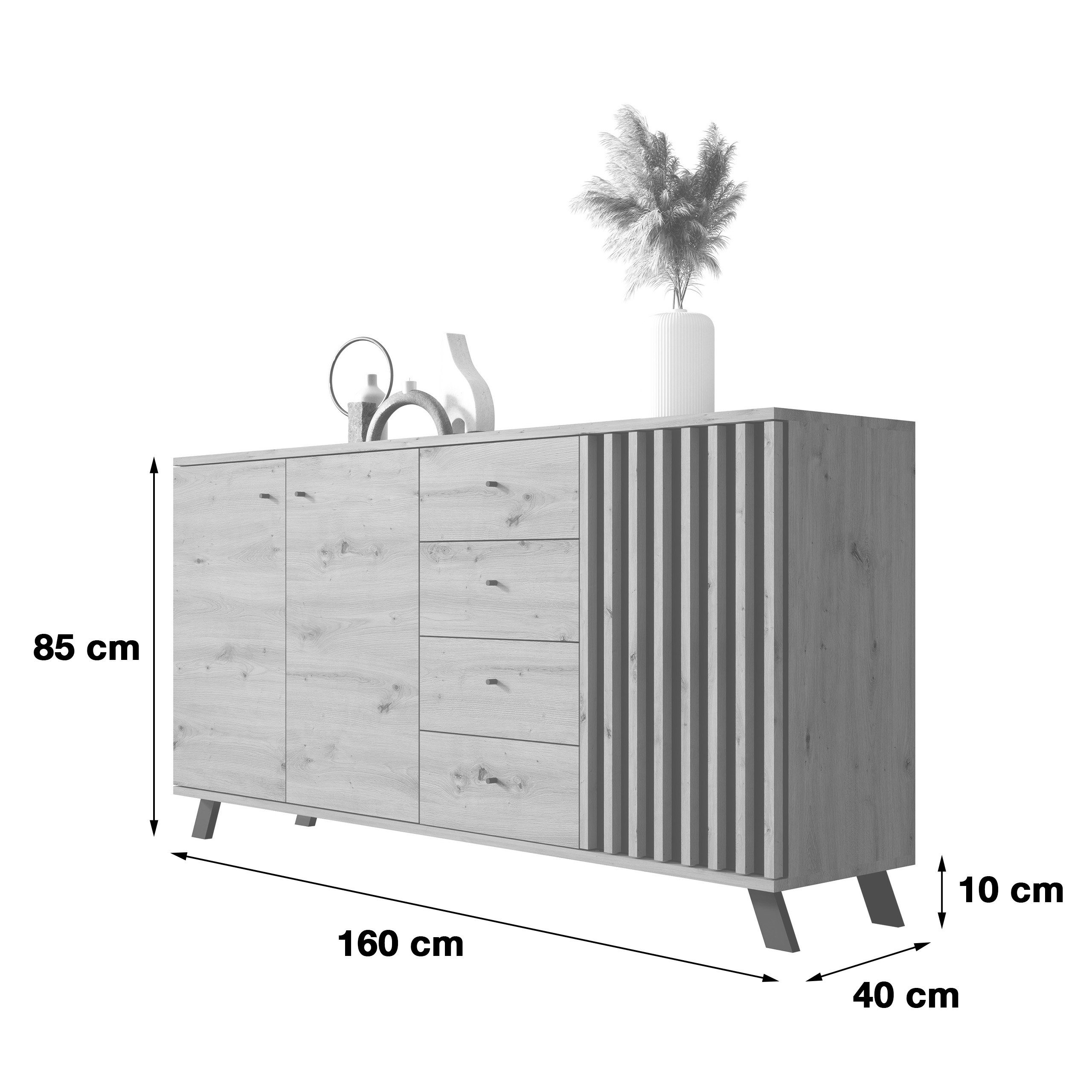 Newroom Sideboard Barea, Wildeiche Sideboard Modern Wandpaneel Vintage Highboard Anrichte