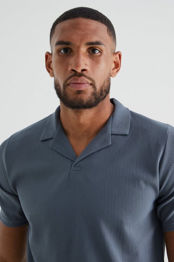 Tall geripptes Slim-Fit Ottoman Poloshirt