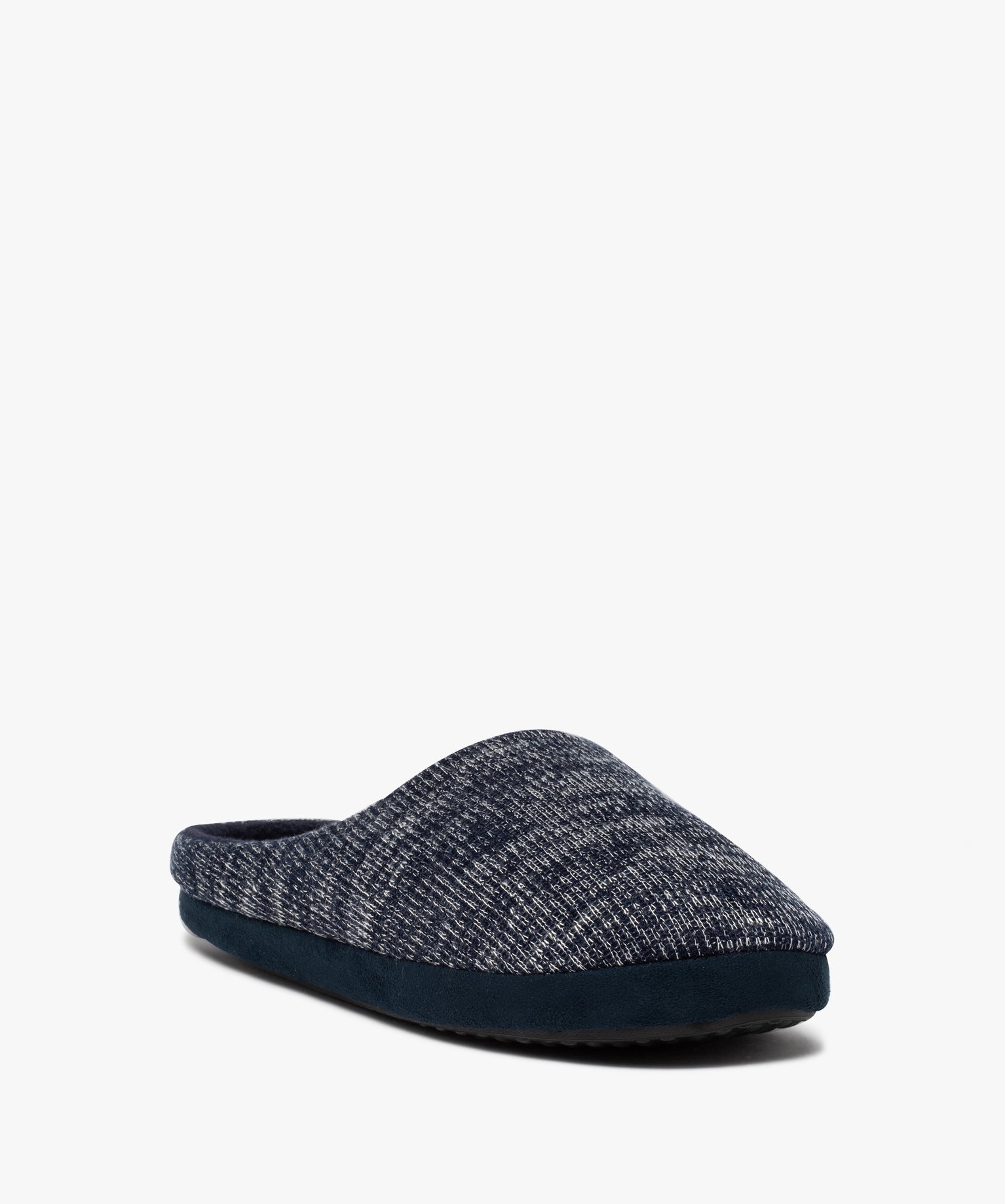 Chaussons homme mules dessus en maille chinée bleu | GEMO