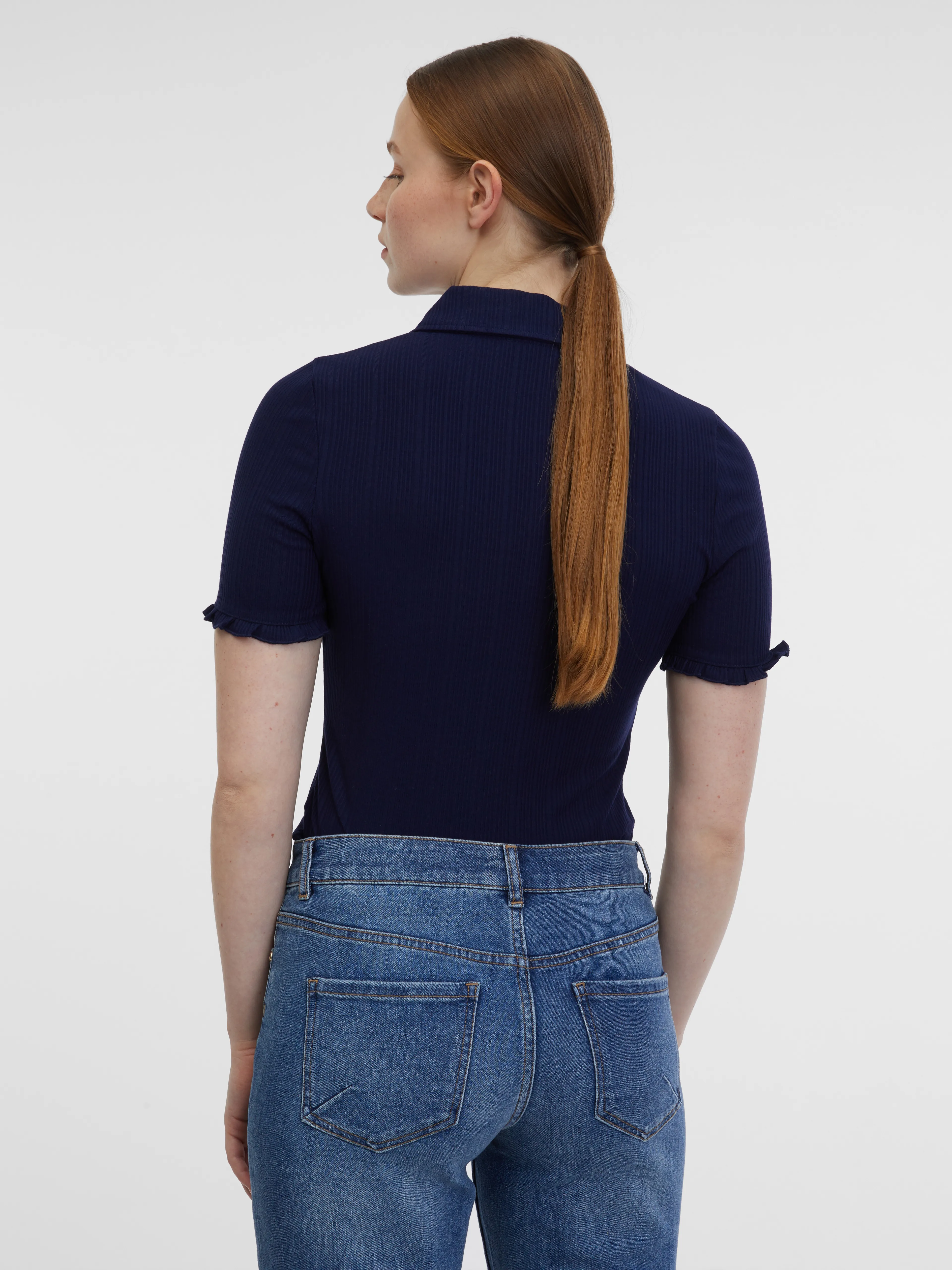 Blau-cremefarbenes gestreiftes Damen-Poloshirt ORSAY