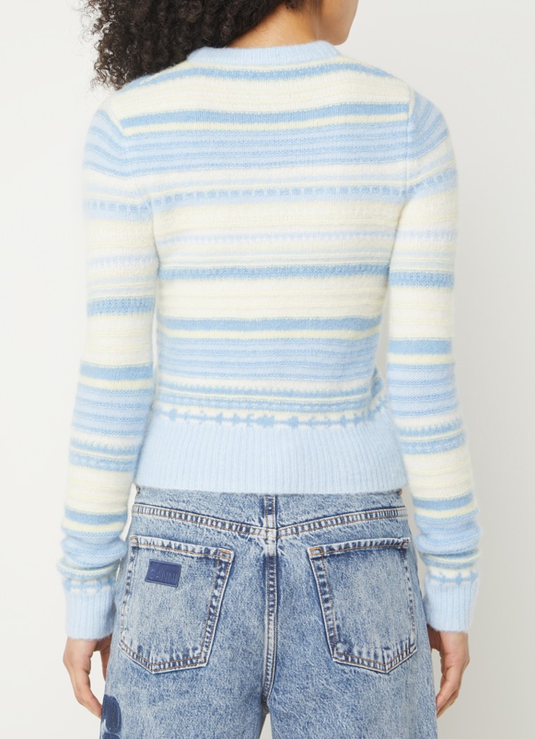 Ganni Fine-knit cardigan in alpaca wool blend with stripe print
