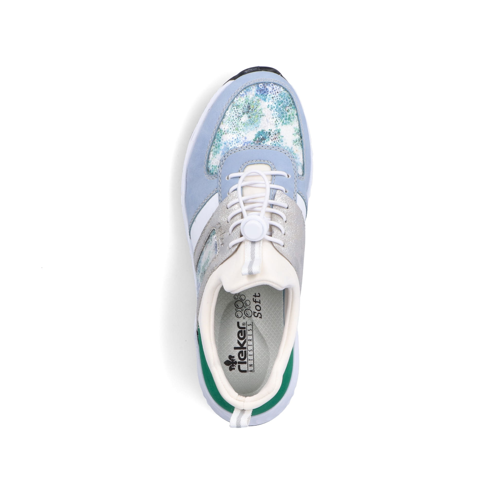 Rieker Damen Slipper babyblau-cremeweiss