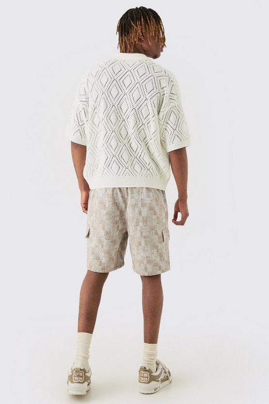 Tall strukturierte Cargo-Shorts mit elastischem Bund