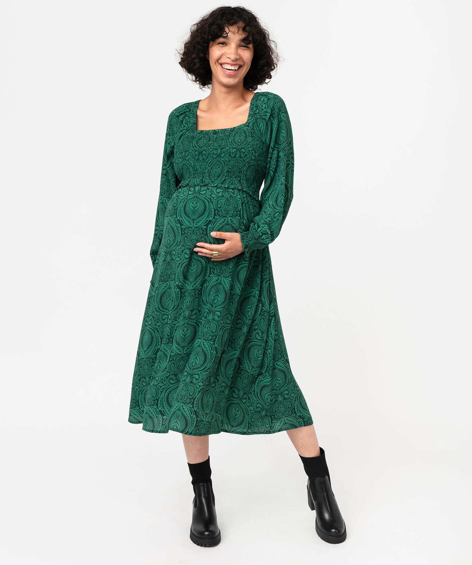 Robe de maternité à manches longues spécial allaitement imprime | GEMO