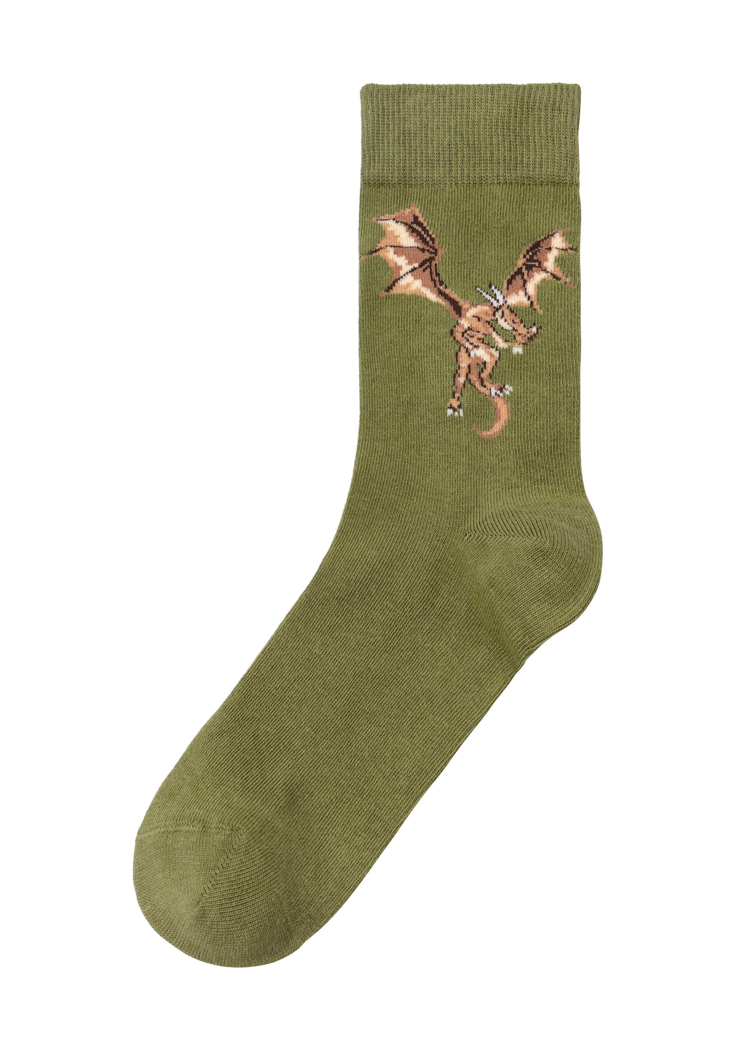 H.I.S Socken (5-Paar) mit unterschiedlichen Drachen Motiven