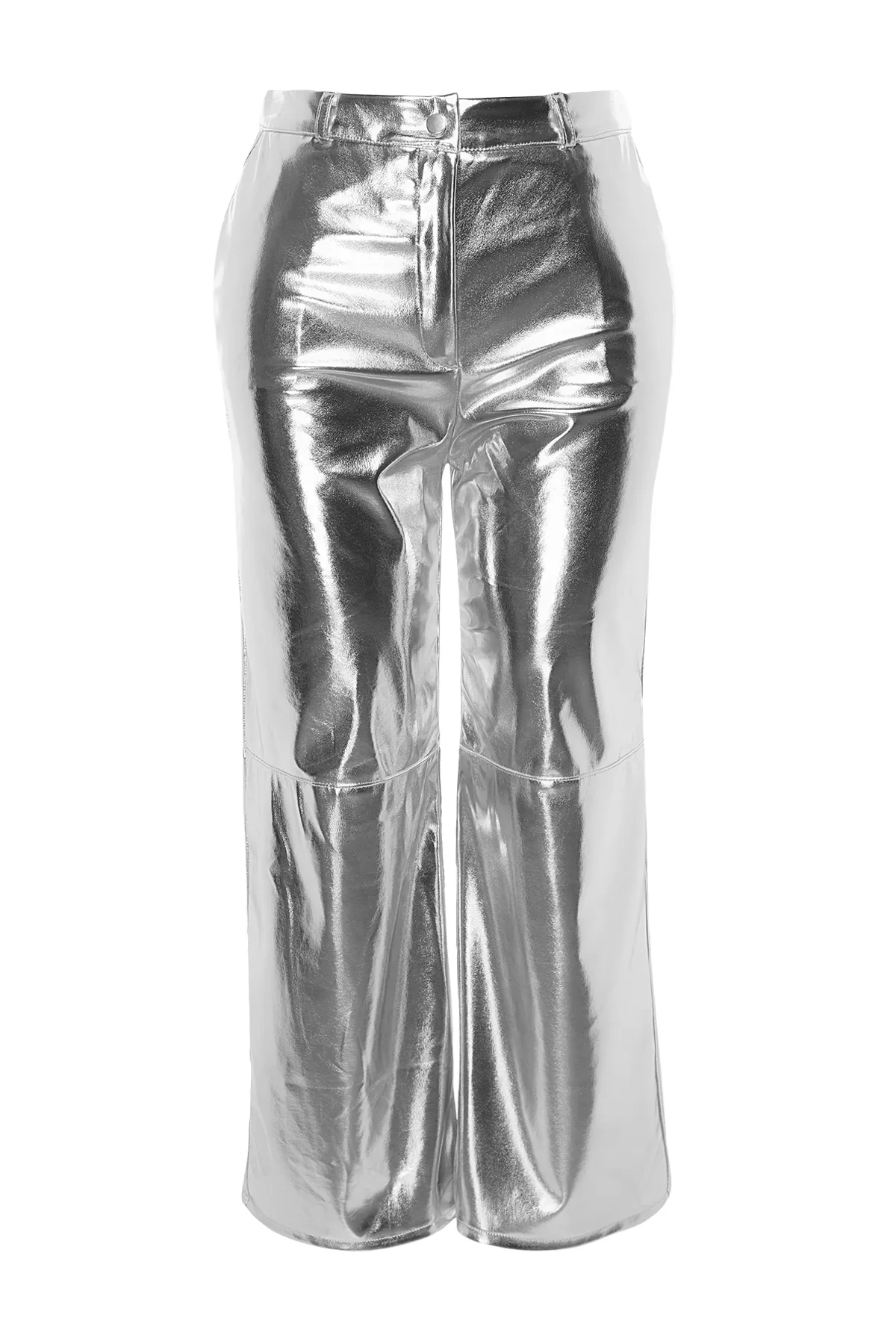 Trendyol Curve  Graue, metallisch gewebte Hose mit weitem Schnitt TBBAW24AR00026