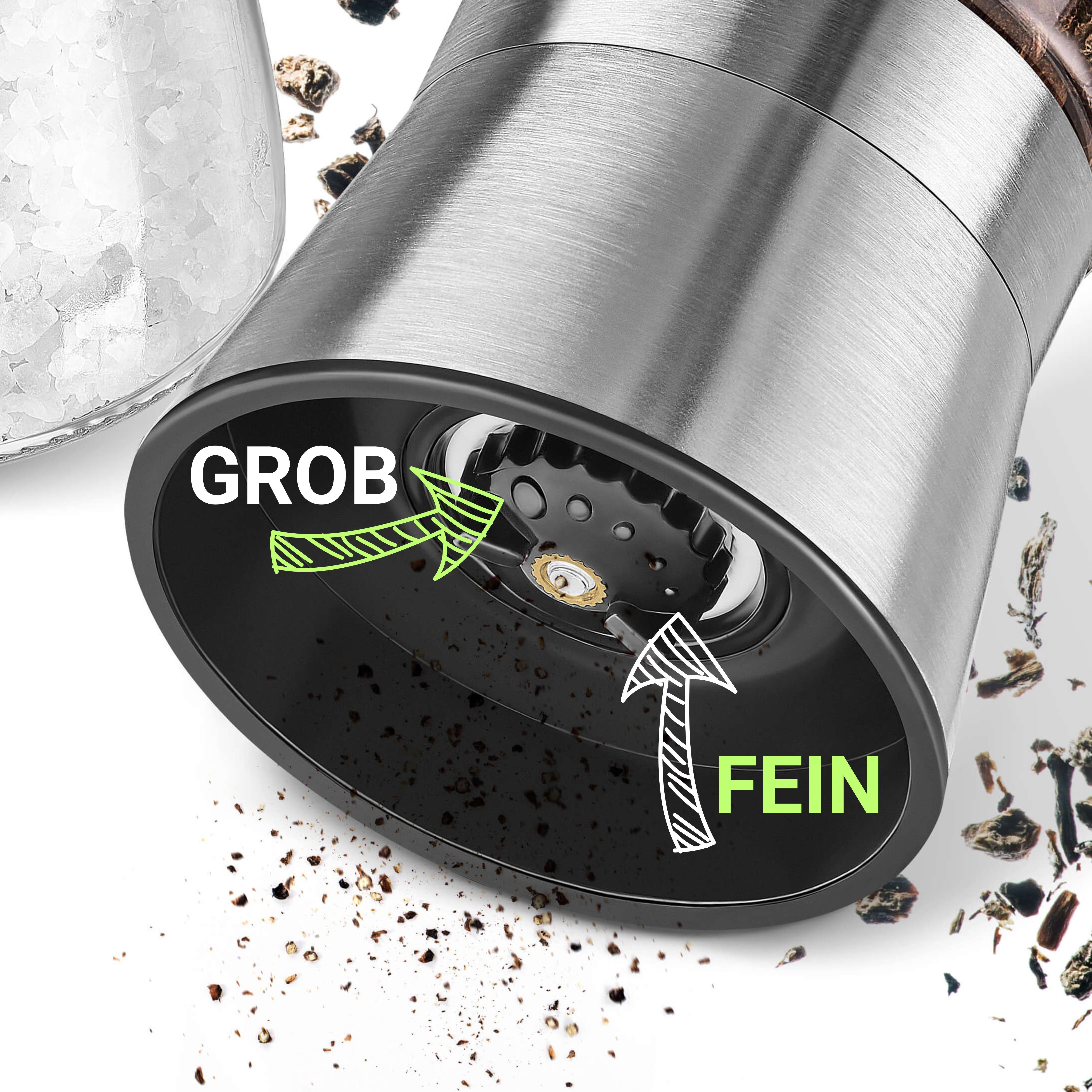 LINFELDT Salz-/Pfeffermühle Gewürzmühle Klein - Keramikmahlwerk Einstellbar Grob & Fein, 2er Set