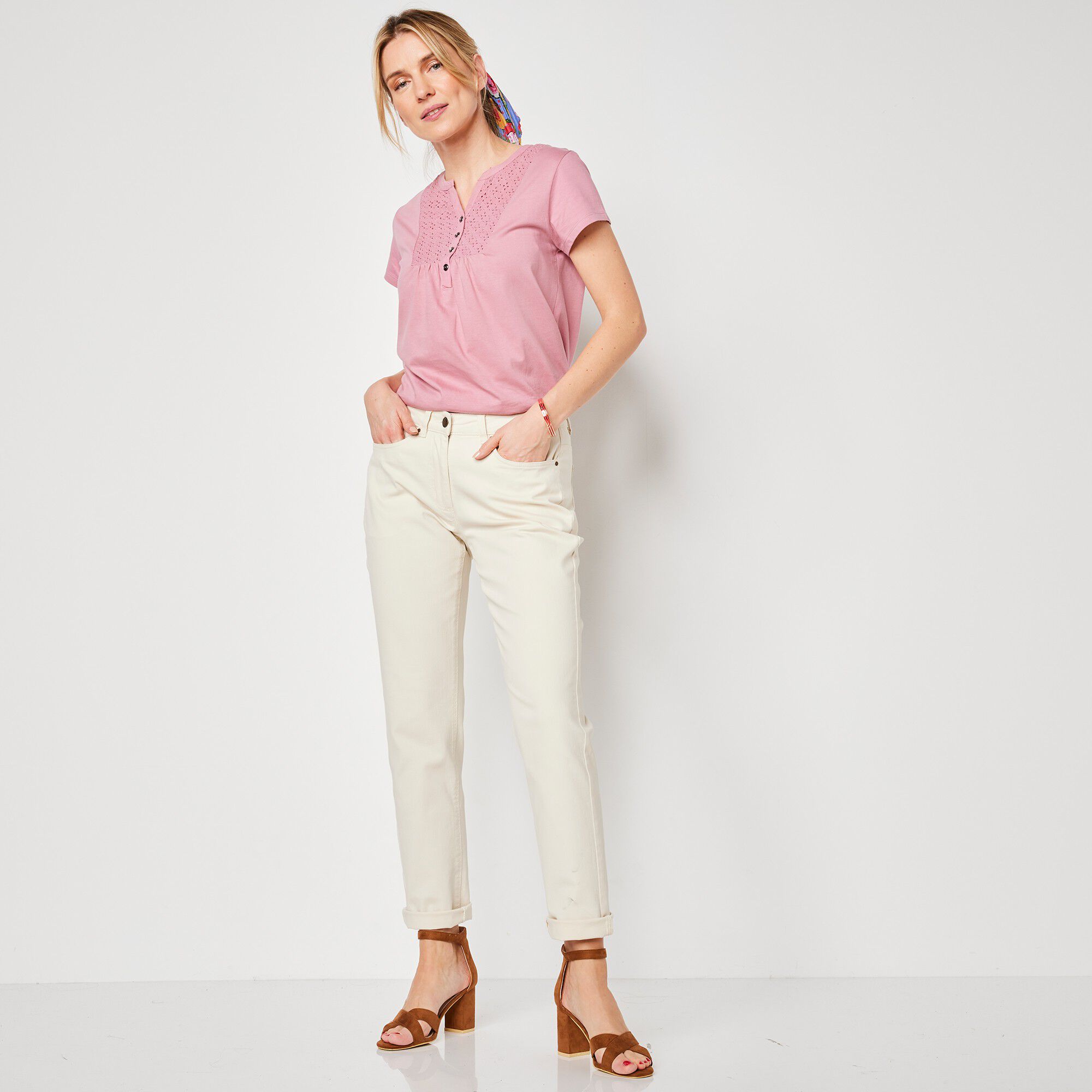 Pantalon stretch coupe mom, twill stretch