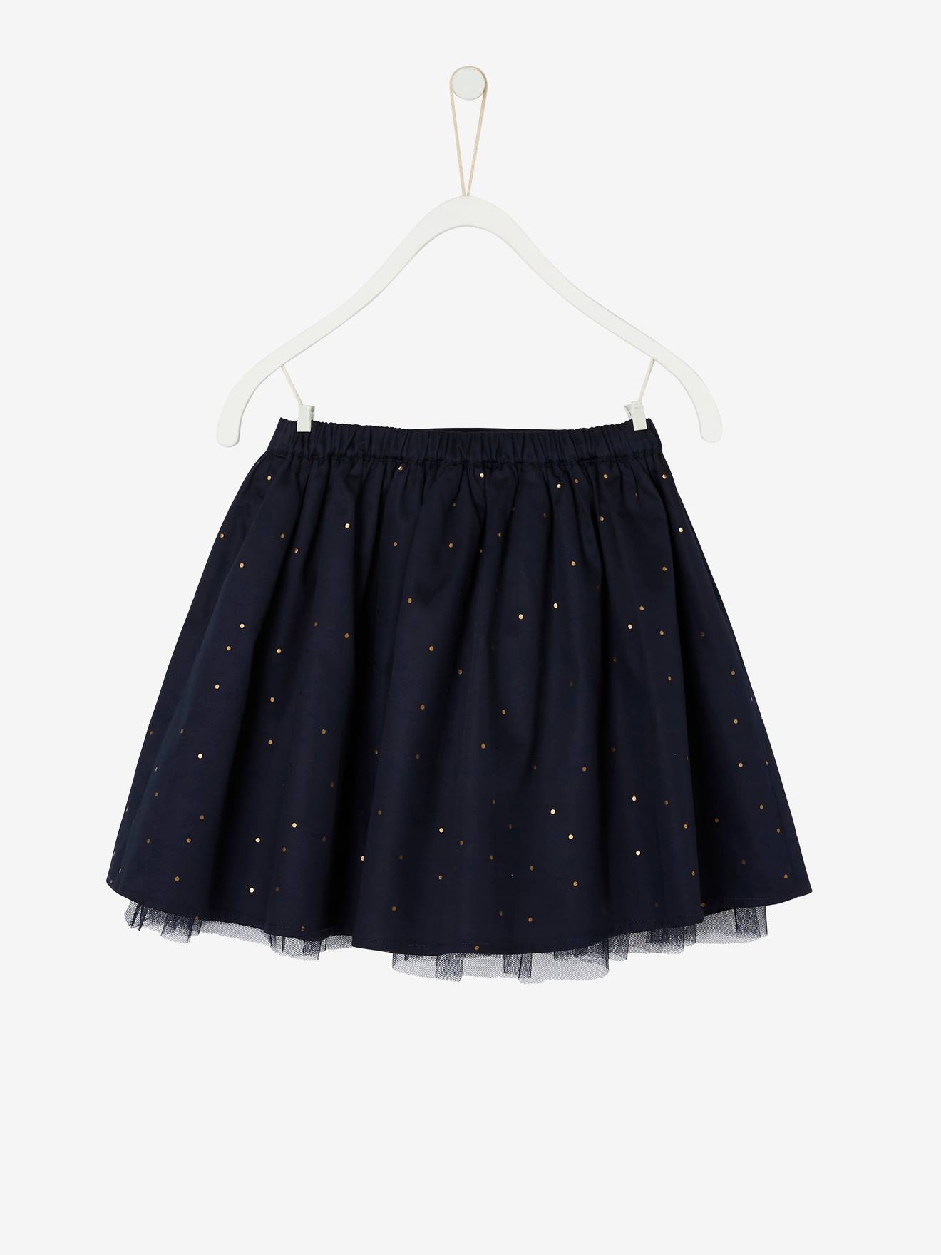 Jupe de fête réversible fille paillettes et pois irisés encre imprimé