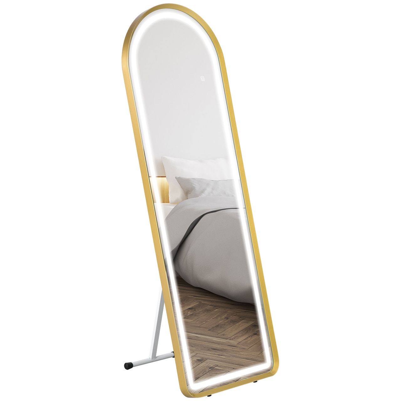 HOMCOM Ganzkörperspiegel, 151,5 x 50 x 4 cm Wandspiegel mit Ständer, LED-Leuchte, Gold