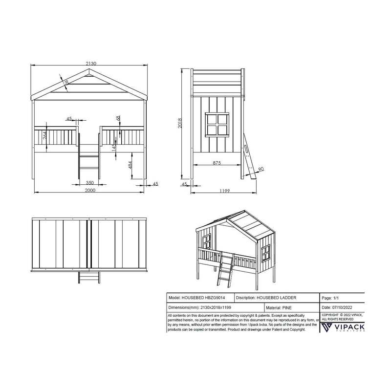 Lit cabane 90x200cm HOUSEBEDS