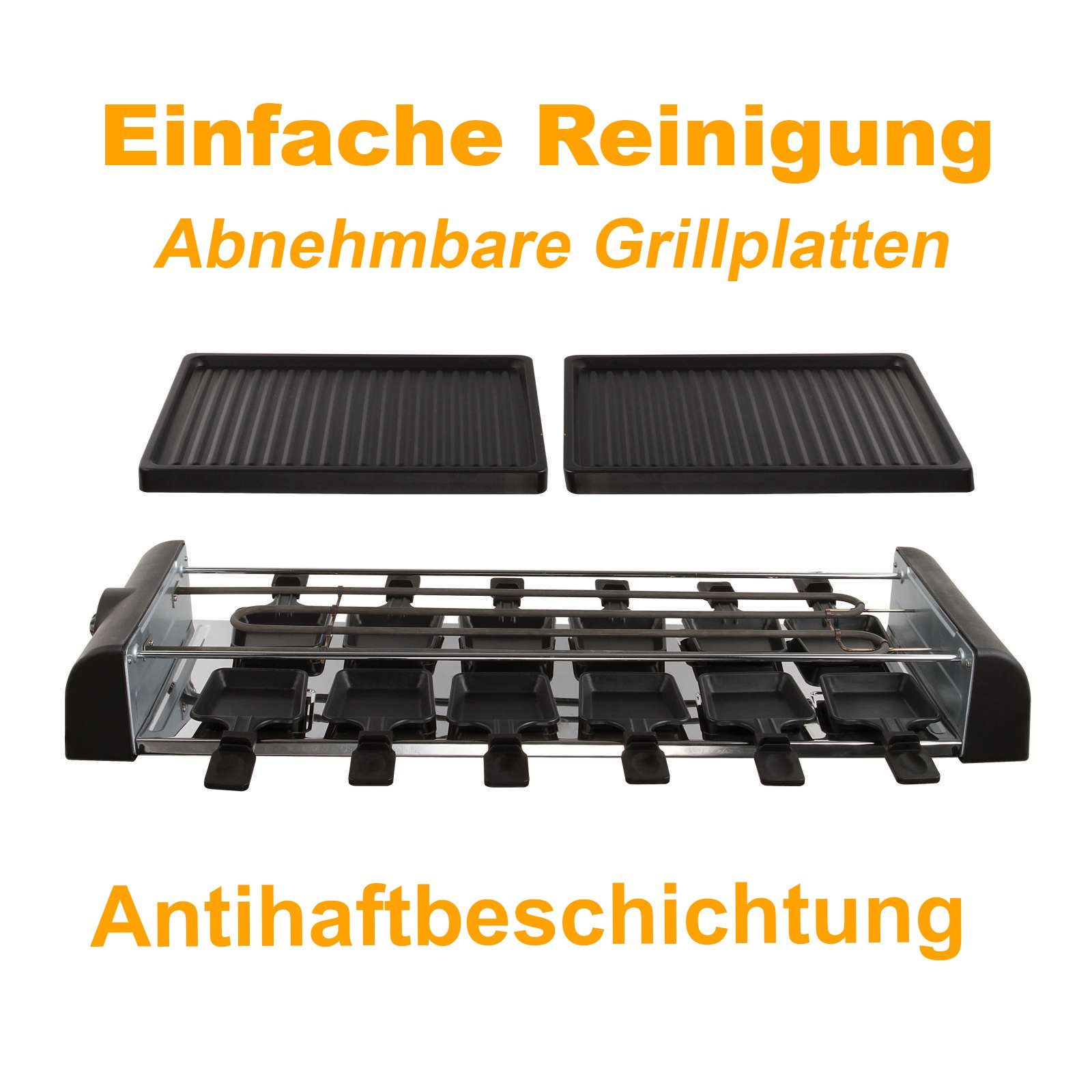 LIVOO Raclette LIVOO Raclette-Grill Raclette-Party-Set 12 Personen DOC185, 12 Raclettepfännchen, 1800,00 W, Antihaftbeschichtung, abnehmbare Grillplatten, rutschfeste Füße