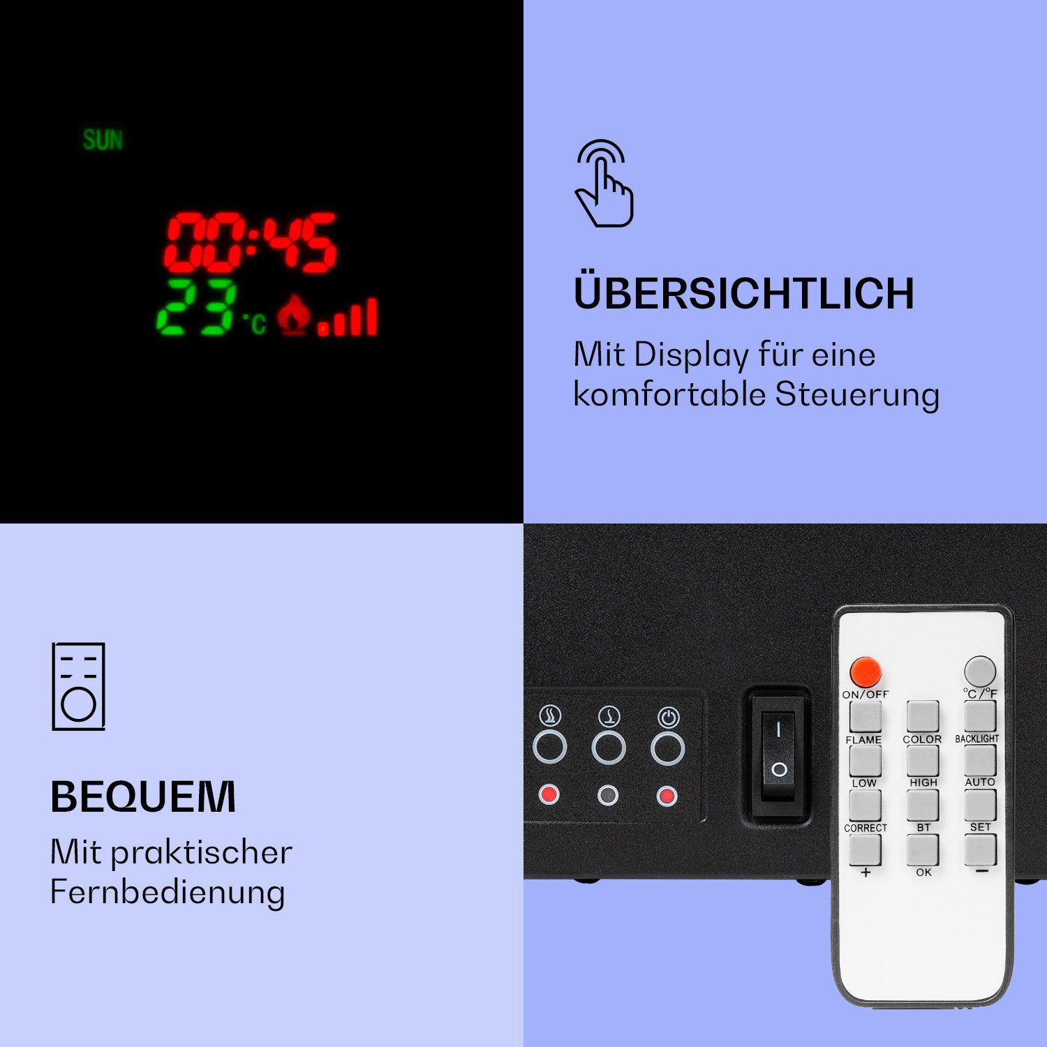 Klarstein Elektrokamin Lamington, elektrischer Kamin Heizfunktion elektrischer Kaminofen Elektrokamin