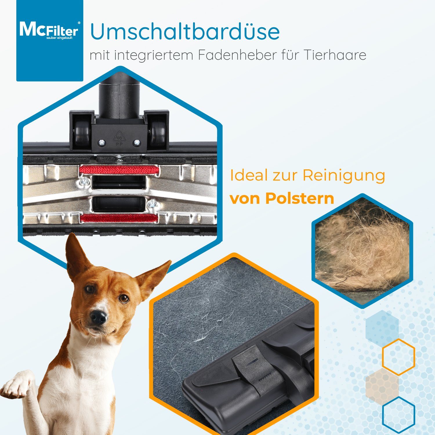 McFilter Kombidüse Universal passend für Miele Siemens Bosch Philips AEG usw., (1-tlg), Vario Verschluss (30-37 mm), Umschaltbar, 2 Rollen an Unterseite