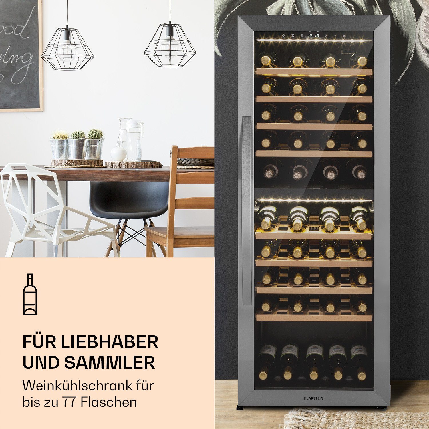 Klarstein Weinkühlschrank Vinamour 77 Duo, für 77 Standardflaschen á 0,75l,2 Zonen Wein Flaschenkühlschrank Weintemperierschrank Weinschrank