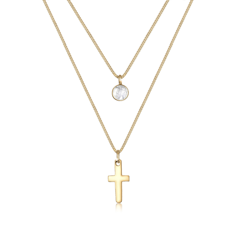 Elli Elli Collier Femme Pendentif Croix Pierre de Lune Layer - (925/1000) Argent collier