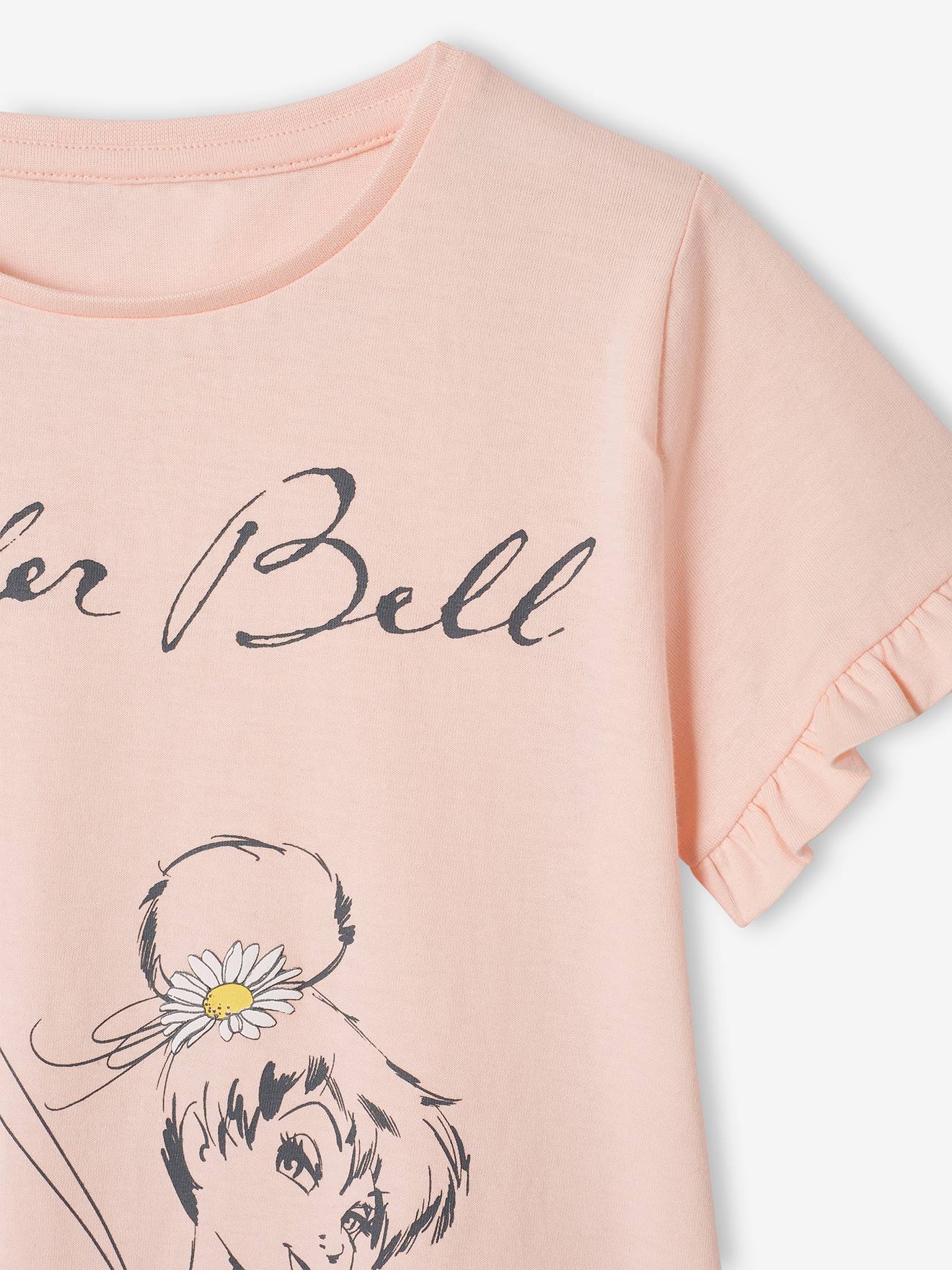 T-shirt fille manches courtes volantées DS® Fée Clochette rose clair uni