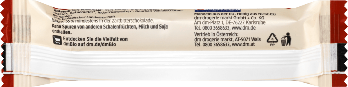 Schokoriegel, Edelmarzipan mit Honig & Zartbitterschokolade, 40 g