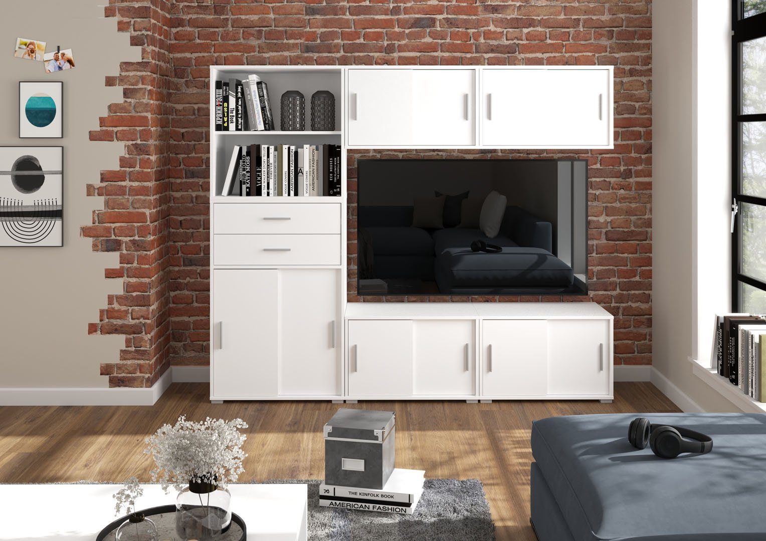 ebuy24 Regal Mover Regal 10 Türen, 2 Schubladen weiß.