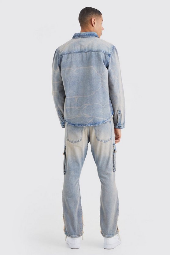 Zerrissene Slim-Fit Cargo-Jeans