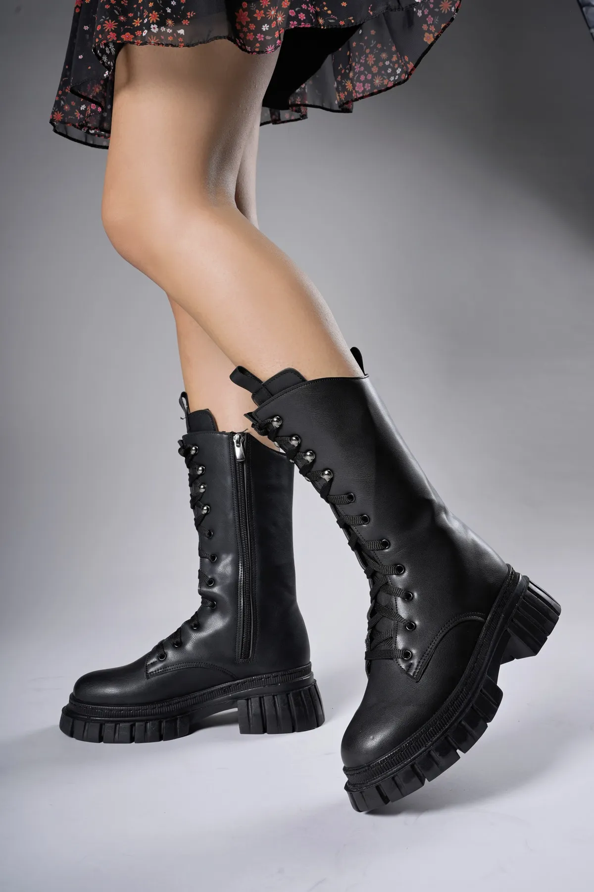 Riccon  Tuilinnel Damen-Stiefel unterhalb des Knies 00121402, schwarze Haut