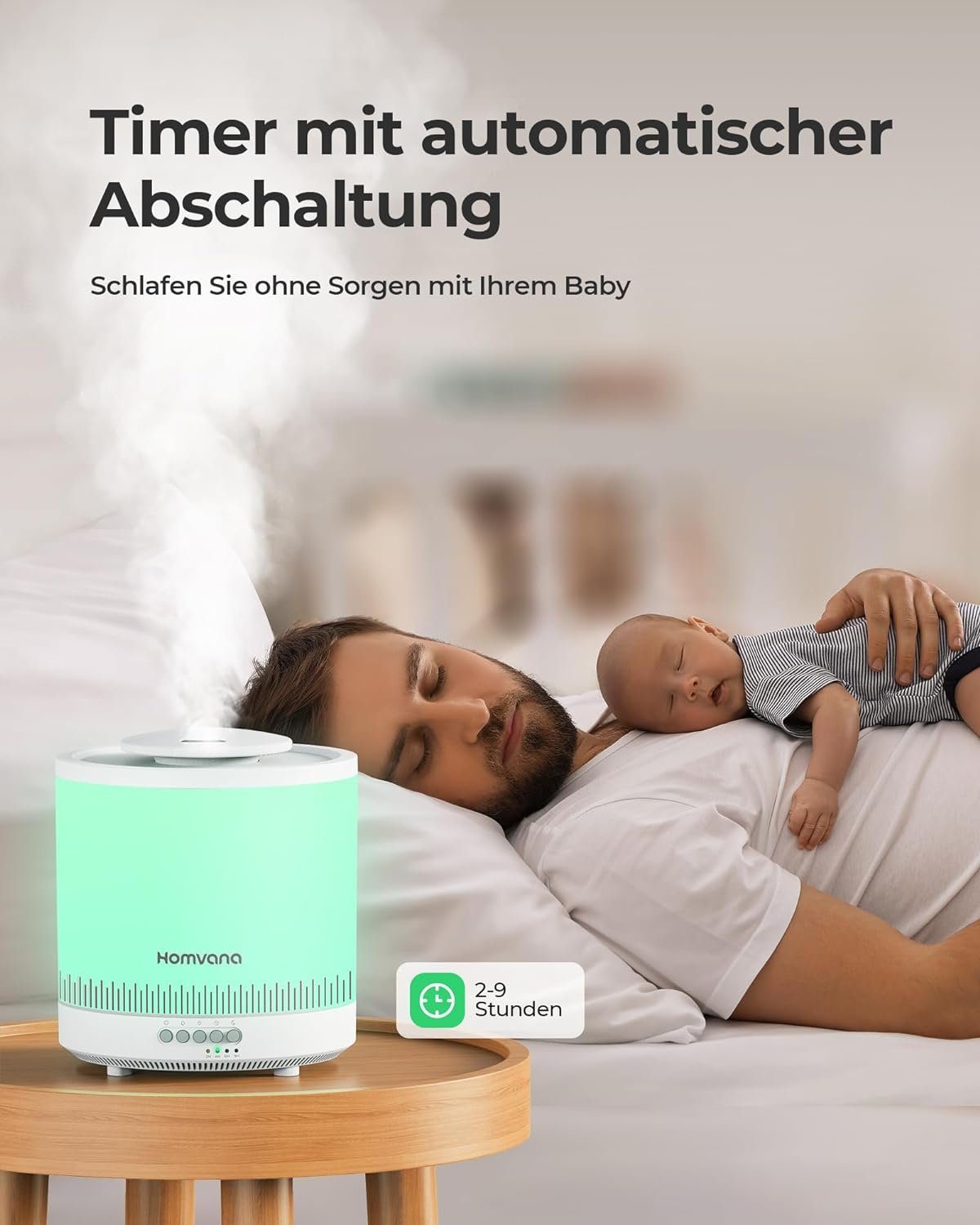 Homvana Luftreiniger, Schlafzimmer,1,8L Top-Fill, Cool Mist 30H Dauerhaft, Kinderzimmer Baby