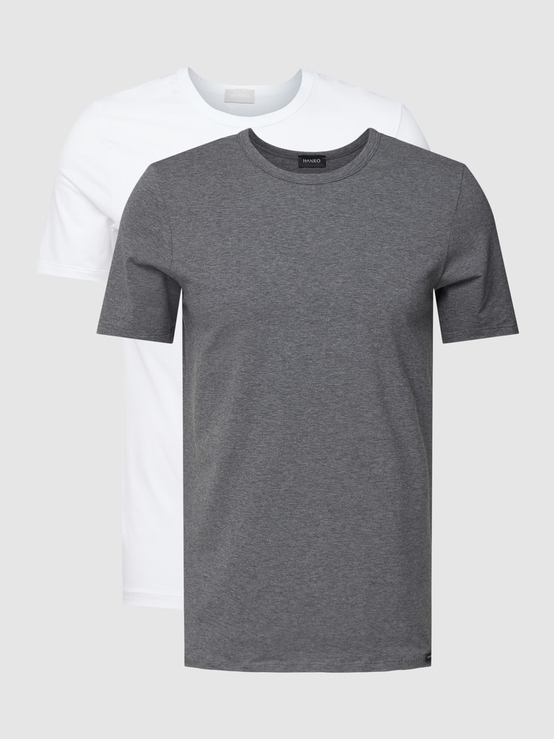 T-Shirt mit Label-Detail im 2er-Pack Modell 'Cotton Essentials' in dunkelgrau meliert