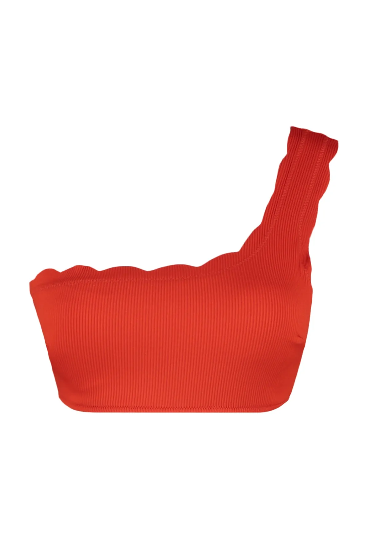 Trendyol Collection  Rotes, einschultriges, lasergeschnittenes, strukturiertes Bikinioberteil TBESS23BU00377