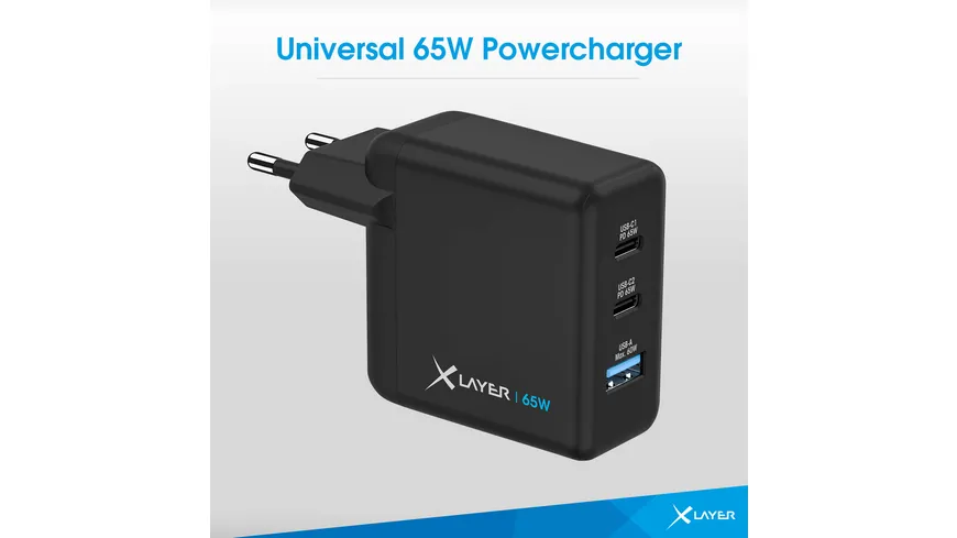 XLayer Powercharger 65W mit 2x USB Typ C & 1x USB Typ A Black