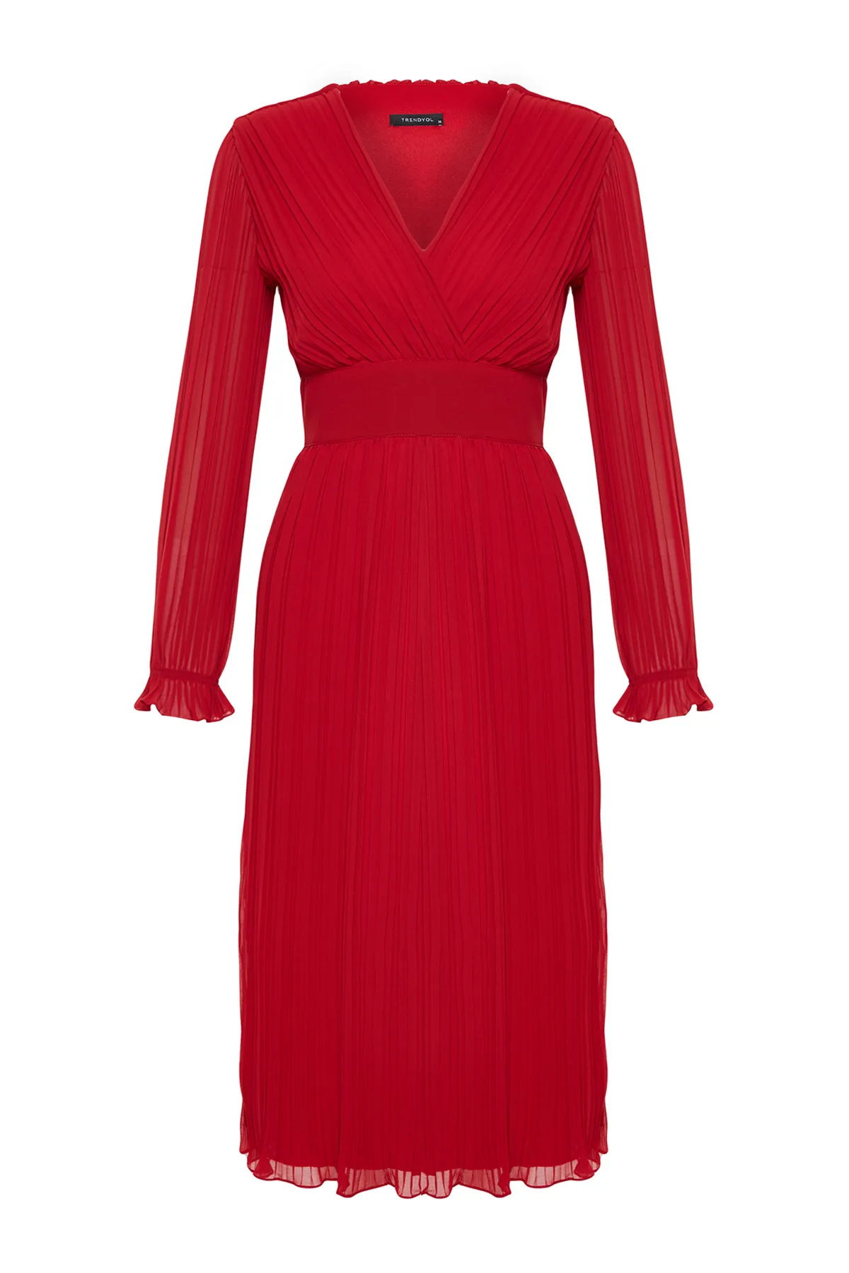 Trendyol Collection  Rotes, plissiertes, gefüttertes Chiffon-Webkleid TWOAW24EL00478