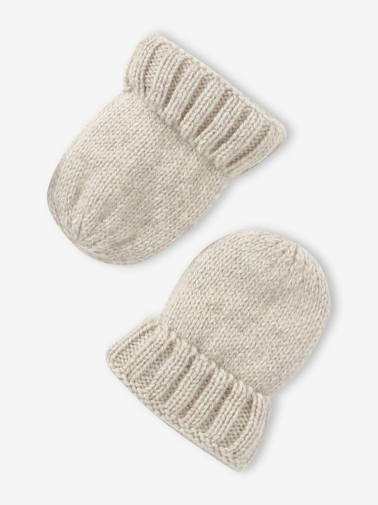 Vertbaudet Baby-Set aus Strick: Mütze, Fäustlinge & Schühchen - beige meliert