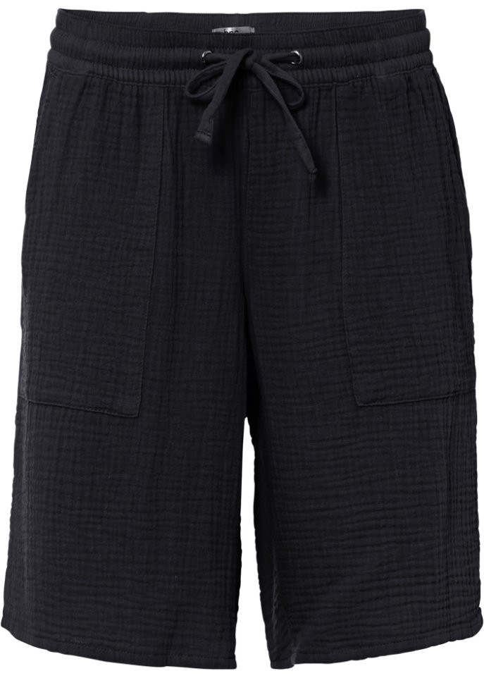 Musselin-Bermuda mit High-Waist-Bequembund und Taschen