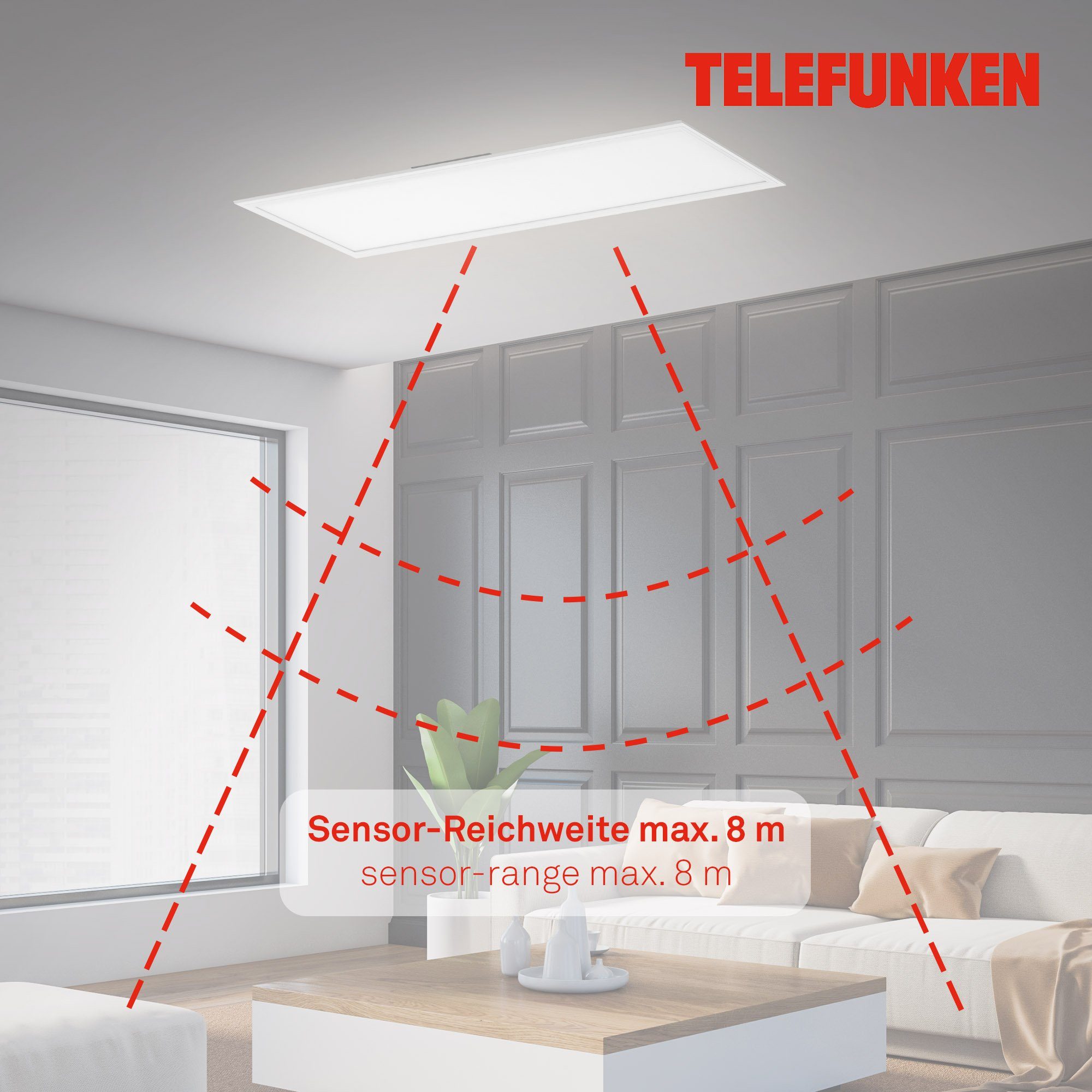 Telefunken LED Panel 308906TF, LED fest integriert, Neutralweiß, 4000K, Deckenlampe, Deckenleuchte, mit Bewegungssensor, mit Bewegungsmelder, mit Dämmerungssensor, Empfindlichkeit einstellbar, Leuchtdauer einstellbar, Radius von Sensor einstellbar