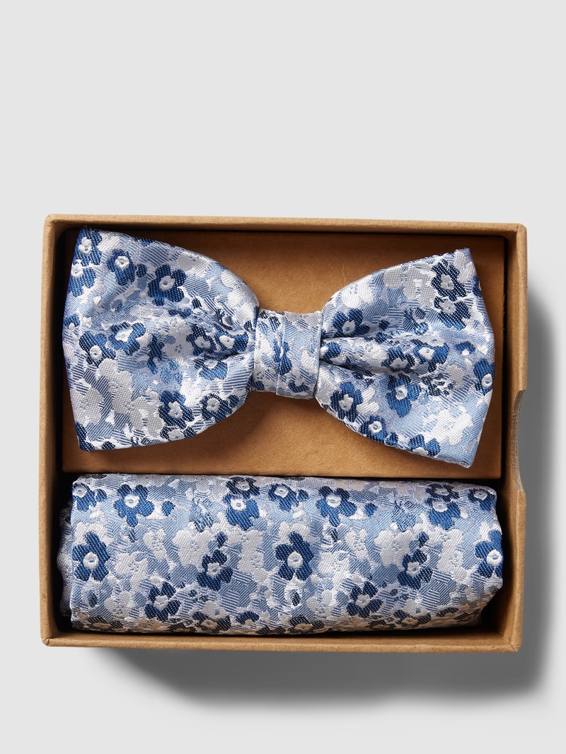 Fliege und Einstecktuch im Set mit Allover-Muster in marineblau