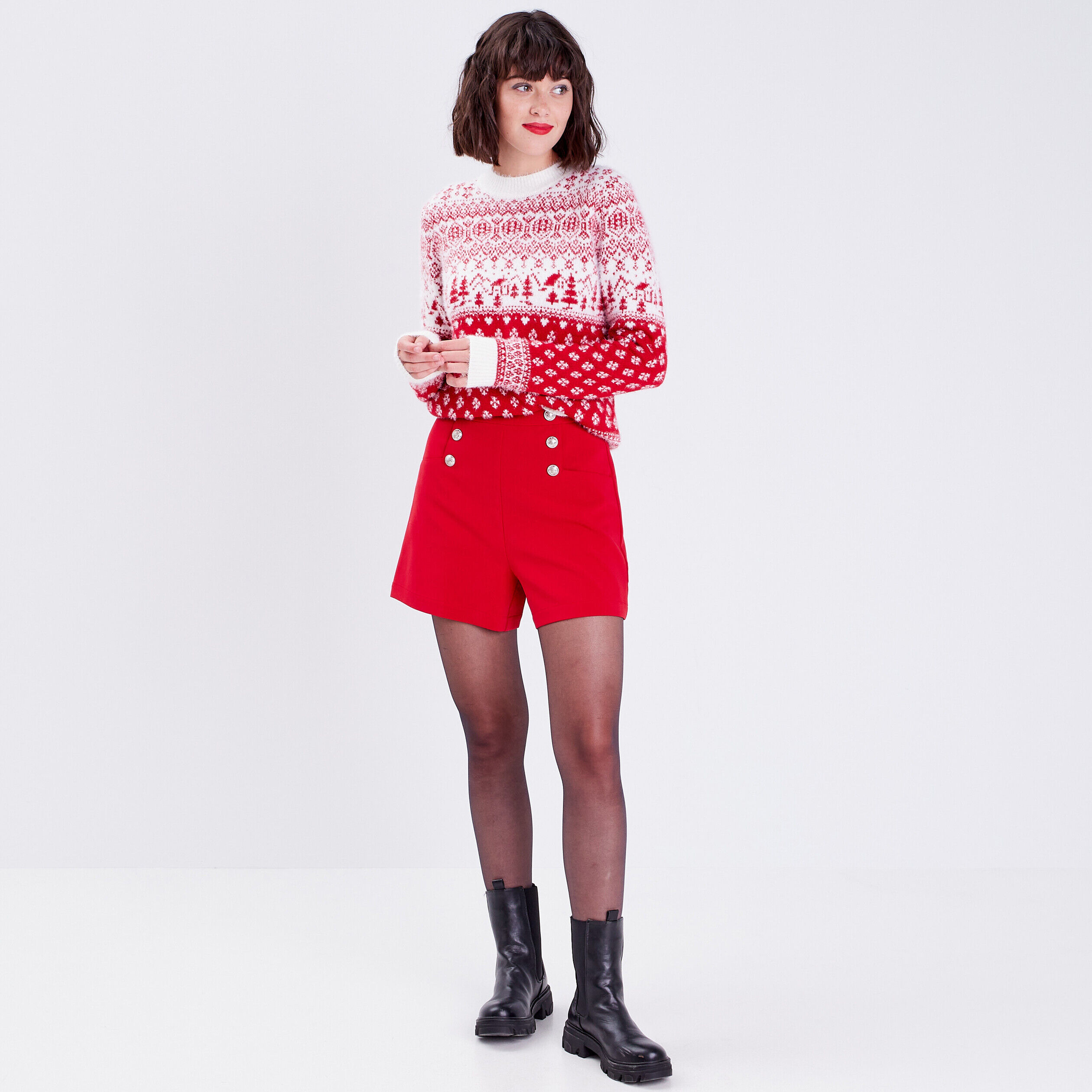 Pull avec col rond rouge femme | Cache Cache