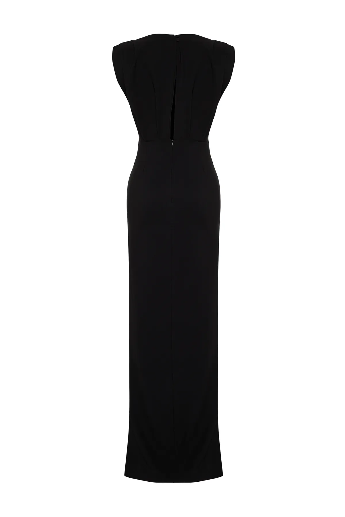 Trendyol Collection  Schwarzes wattiertes langes gewebtes Abendkleid TPRSS24AE00087