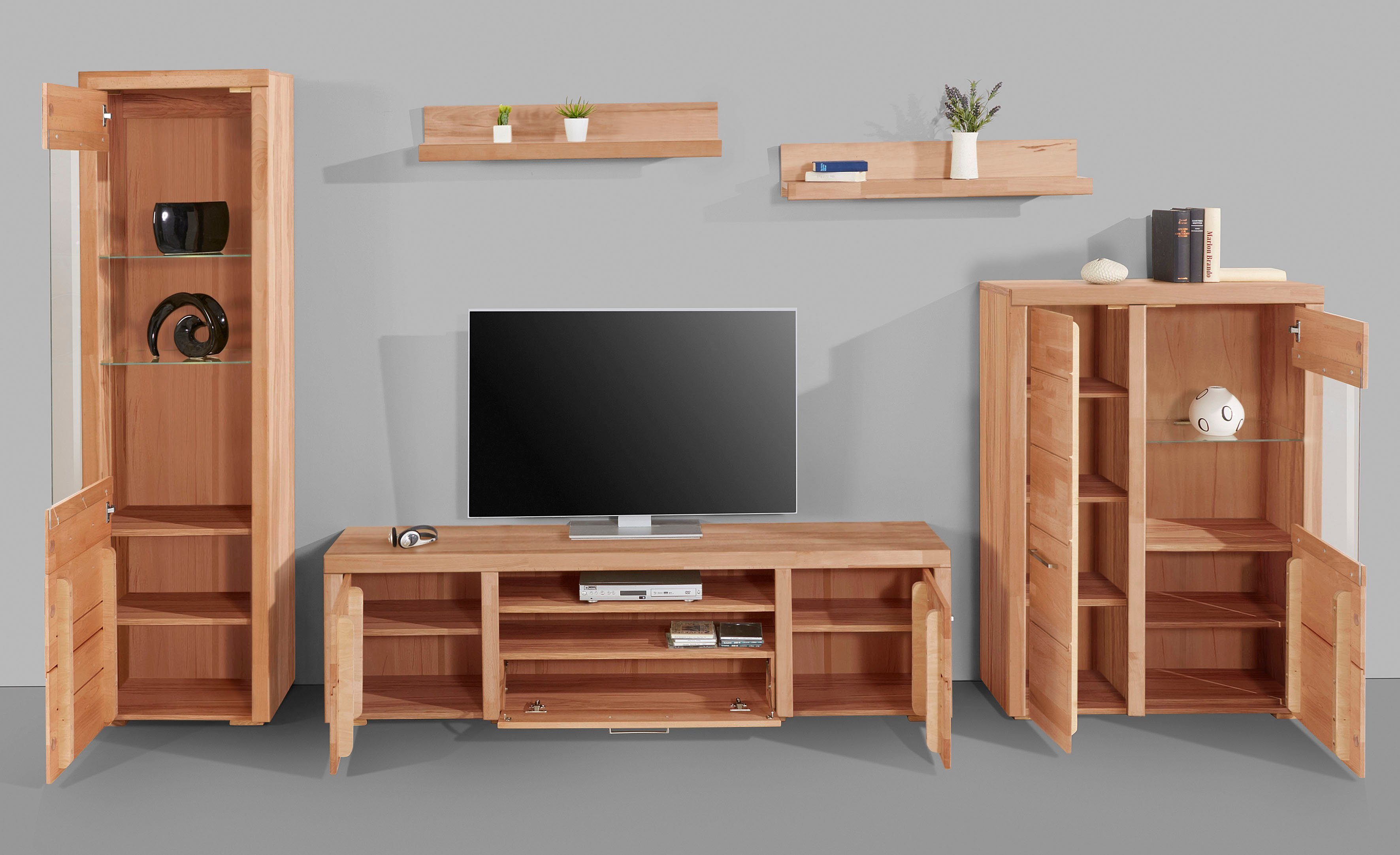 Woltra Wohnwand Falco, (Set, 4-St., 5), Fronten aus Massivholz