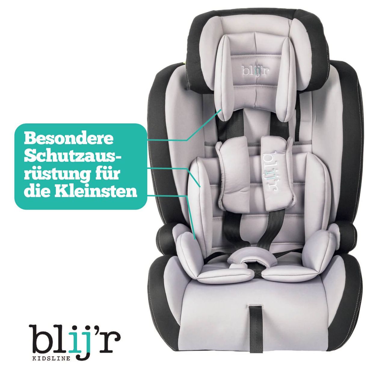 Blijr Blij`r Ivo plus grey/black Autositz Kindersitz I-Size für Kinder zwischen 76 und 150 cm Körpergröße mit Seitenaufprallschutz