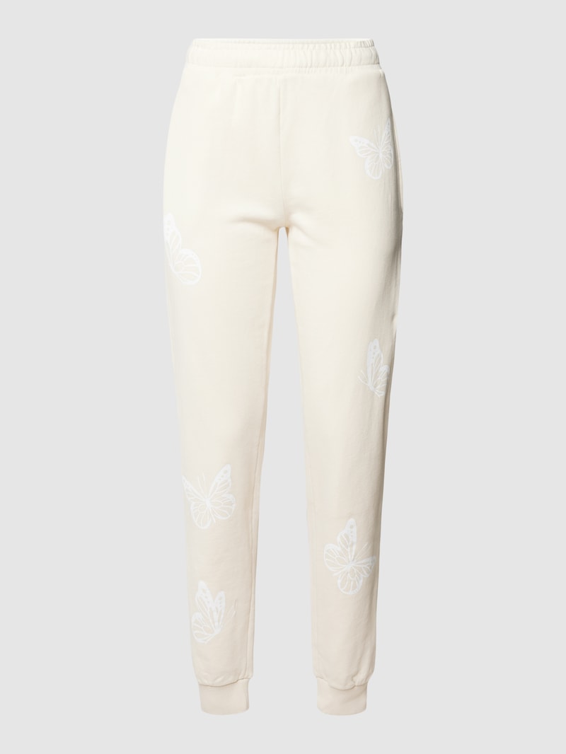 Sweatpants mit Motiv-Print in beige