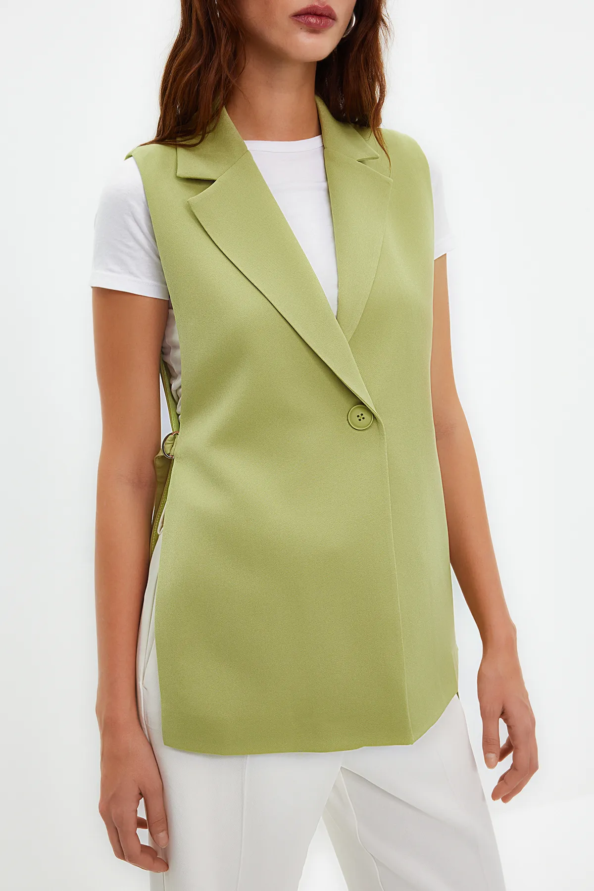 Trendyol Collection  Hellkhakifarbene, taillierte Webweste TWOAW23YE00032
